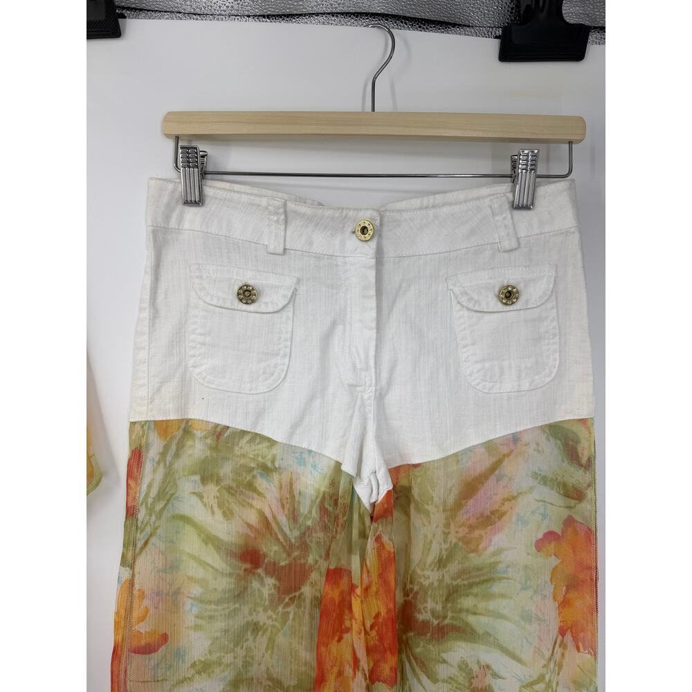 Womens Boho Sheer Floral 2pc Set Palazzo Pants Overlay Shorts Resort Y2K Size L - Picture 9 of 16
